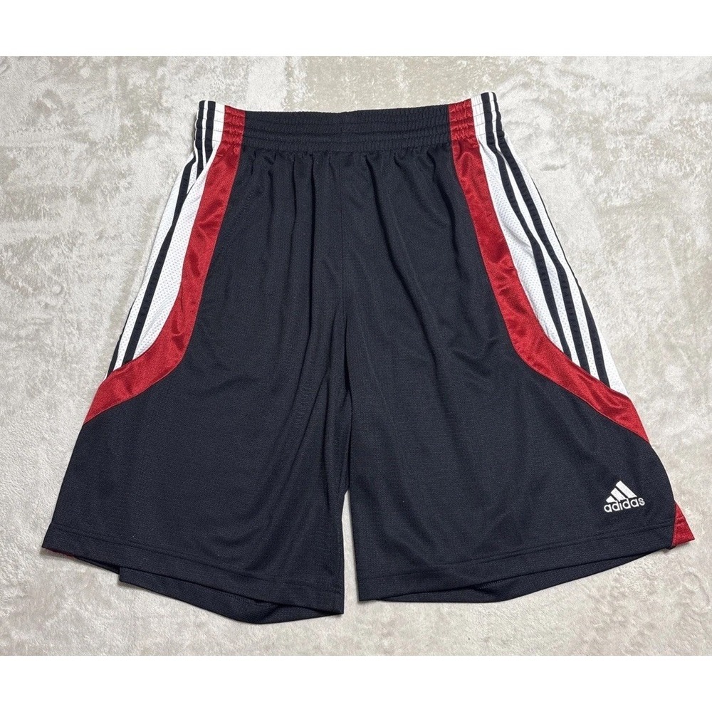 Adidas Basketball Shorts Men's Size Large Black Athletic Red Satin Look Trim